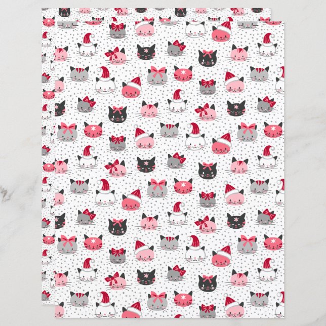 Christmas Cats With Santa Hats Scrapbook Paper (Front/Back)