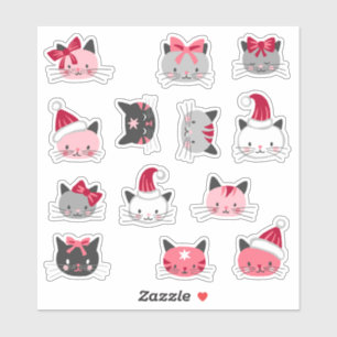 Christmas Cats With Santa Hats Sticker Sheet