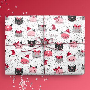 Christmas Cats With Santa Hats Wrapping Paper