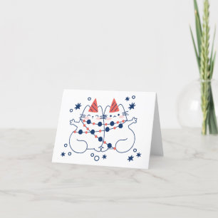 Christmas Cats Wrapped up in Lights BLANK Holiday Card