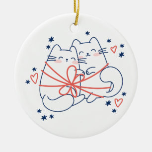 Christmas Cats Wrapped up in Love Ceramic Ornament