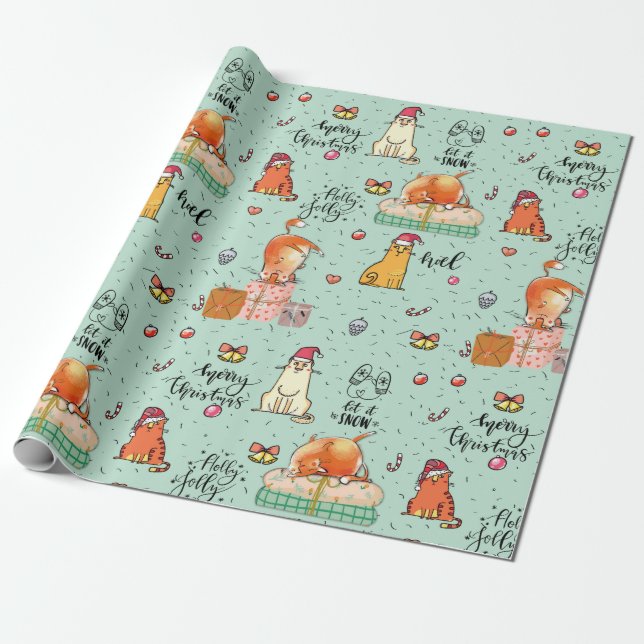 Christmas Cats Wrapping Paper (Unrolled)