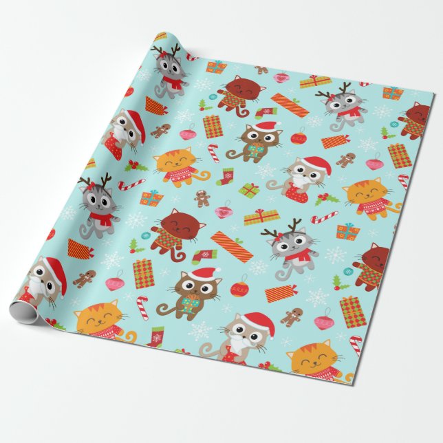 Christmas Cats Wrapping Paper (Unrolled)