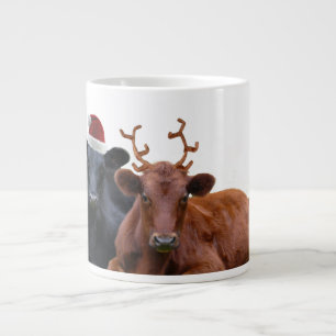 Christmas Cattle - Santa Hat and Antlers Large Coffee Mug