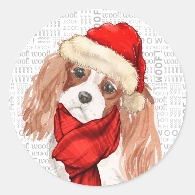 Christmas Cavalier King Charles Spaniel Dog Classic Round Sticker (Front)