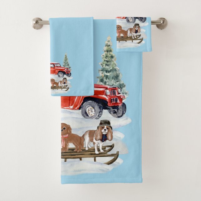 Christmas Cavalier King Charles Spaniel Hand Towel (Insitu)