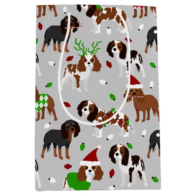 Christmas Cavalier King Charles Spaniel Medium Gift Bag (Front)