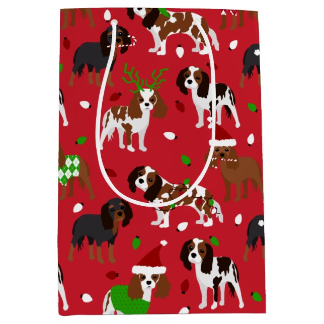 Christmas Cavalier King Charles Spaniel Medium Gift Bag (Front)