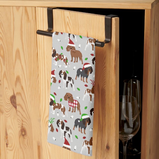 Christmas Cavalier King Charles Spaniel Tea Towel (Thirds Fold)
