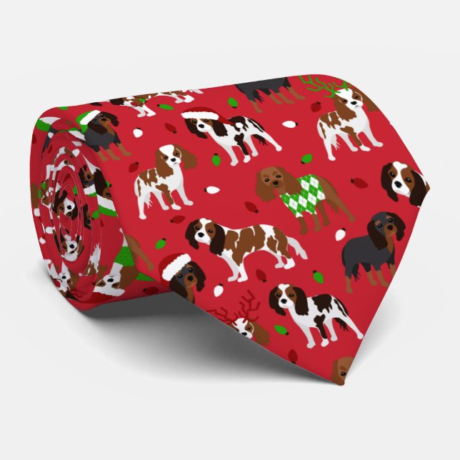Christmas Cavalier King Charles Spaniel Tie (Rolled)