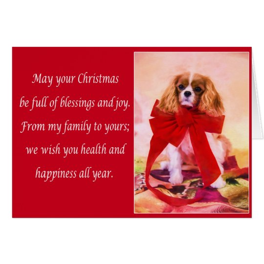 Christmas Cavalier King Charles With Red Bow Card
