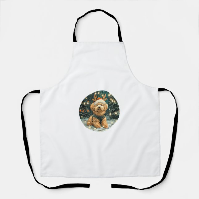 Christmas Cavapoo Reindeer Dog Santa Hat Cute Holi Apron (Front)