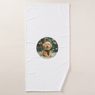 Christmas Cavapoo Reindeer Dog Santa Hat Cute Holi Bath Towel