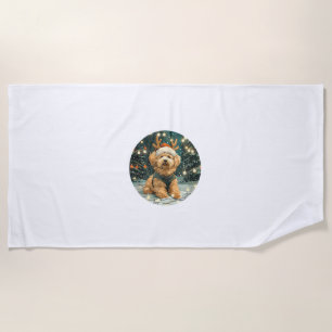 Christmas Cavapoo Reindeer Dog Santa Hat Cute Holi Beach Towel