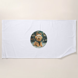 Christmas Cavapoo Reindeer Dog Santa Hat Cute Holi Beach Towel