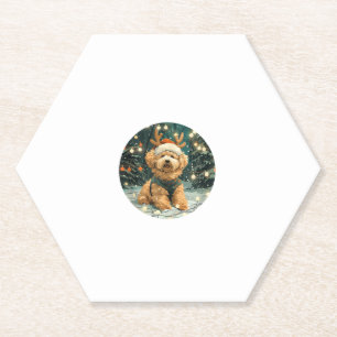 Christmas Cavapoo Reindeer Dog Santa Hat Cute Holi Paper Coaster