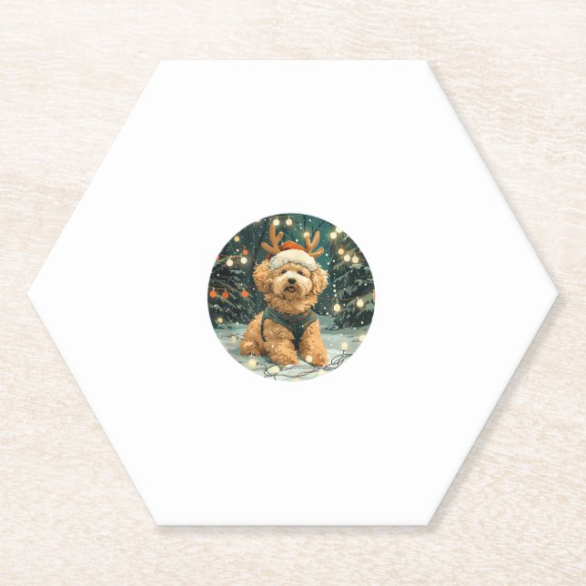 Christmas Cavapoo Reindeer Dog Santa Hat Cute Holi Paper Coaster (Front)
