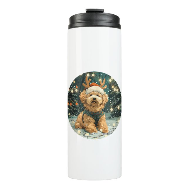 Christmas Cavapoo Reindeer Dog Santa Hat Cute Holi Thermal Tumbler (Front)