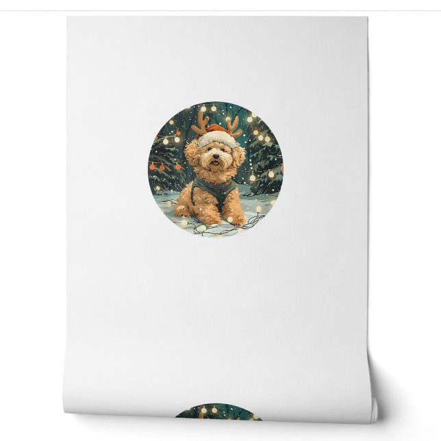 Christmas Cavapoo Reindeer Dog Santa Hat Cute Holi Wallpaper (Unrolling)