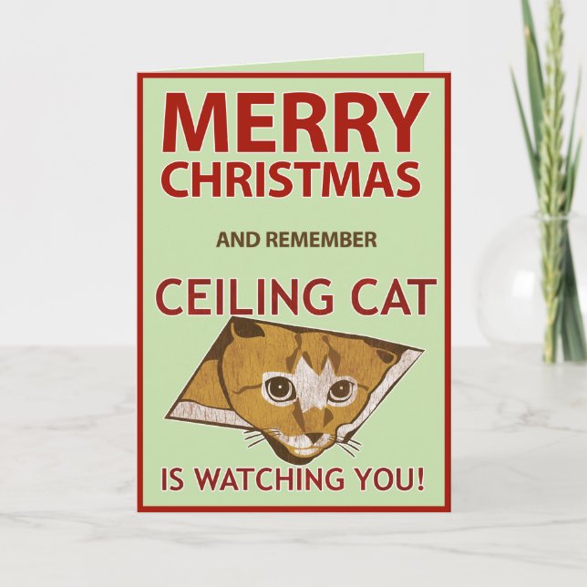 Christmas Ceiling Cat Card (Front)