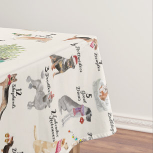 Christmas Celebration 12 Dogs of Christmas Dinner Tablecloth