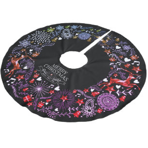 Christmas Celebration Chalkboard Circle Brushed Polyester Tree Skirt