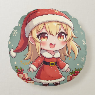 Christmas celebration characters round cushion
