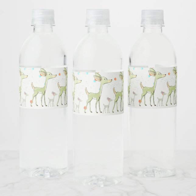 Christmas Celebration Green Deers Holidays Cute Water Bottle Label (Bottles)
