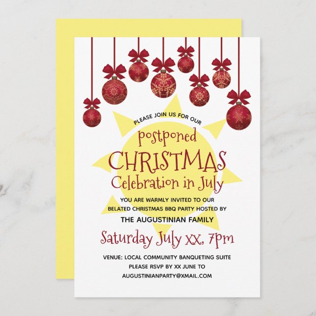 CHRISTMAS CELEBRATION IN JULY BBQ Party Invitation (Front/Back)