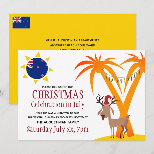 CHRISTMAS CELEBRATION IN JULY New Zealand BBQ Invitation (Front/Back)
