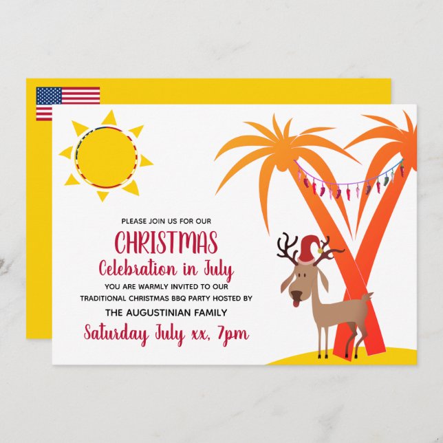 CHRISTMAS CELEBRATION IN JULY USA BBQ Party Invitation (Front/Back)