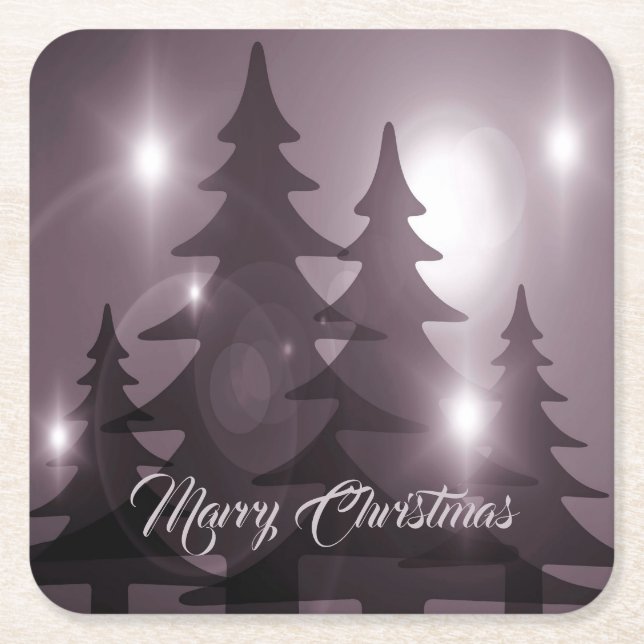 Christmas Celebration Pink Trees Purple Elegant Square Paper Coaster (Front)