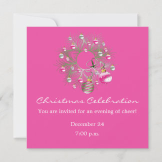 Christmas Celebration Pink Wreath Invitation