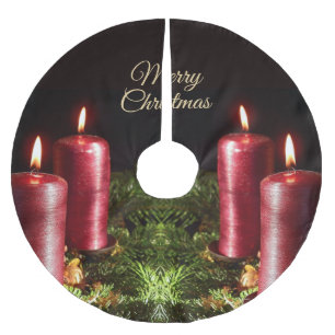 Christmas Celebration Red Candles Black Brushed Polyester Tree Skirt