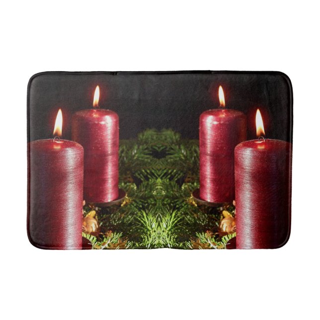 Christmas Celebration Red Candles Winter Holidays Bath Mat (Front)
