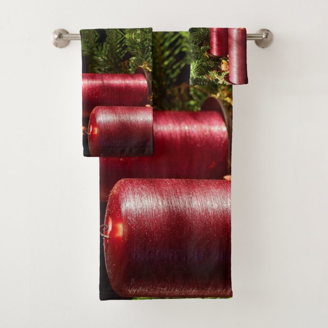 Christmas Celebration Red Candles Winter Holidays Bath Towel Set (Insitu)