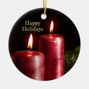 Christmas Celebration Red Candles Winter Holidays Ceramic Ornament
