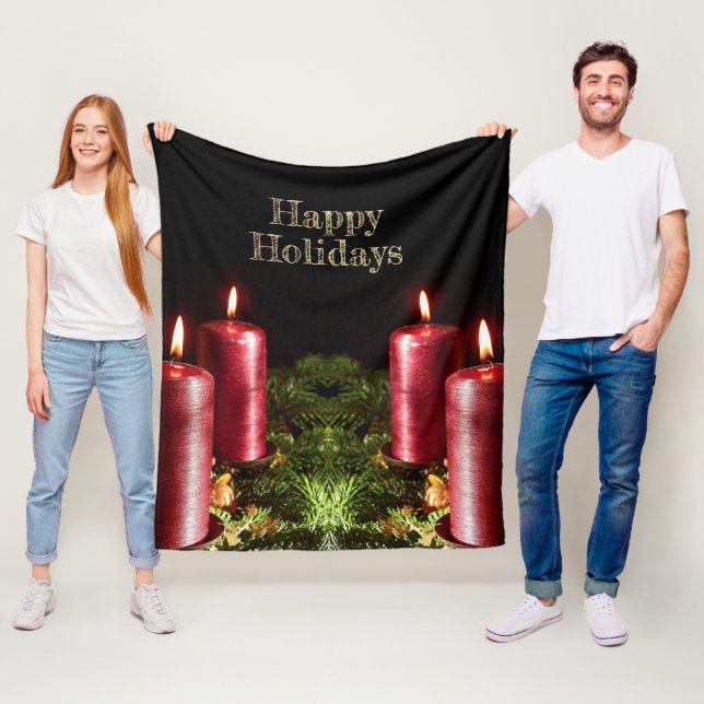 Christmas Celebration Red Candles Winter Holidays Fleece Blanket (In Situ)