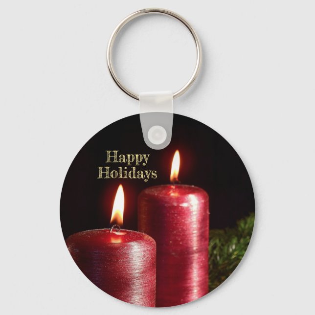 Christmas Celebration Red Candles Winter Holidays Key Ring (Front)