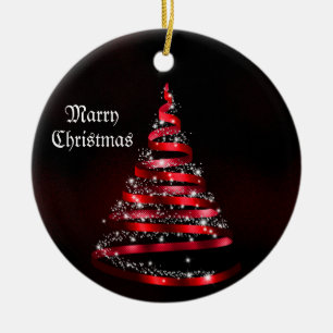 Christmas Celebration Shiny Red Ribbon Tree Ceramic Ornament