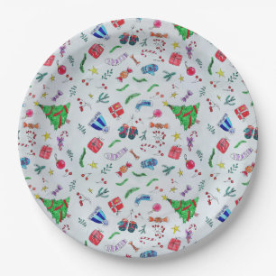 Christmas Celebration Watercolor Paper Plate