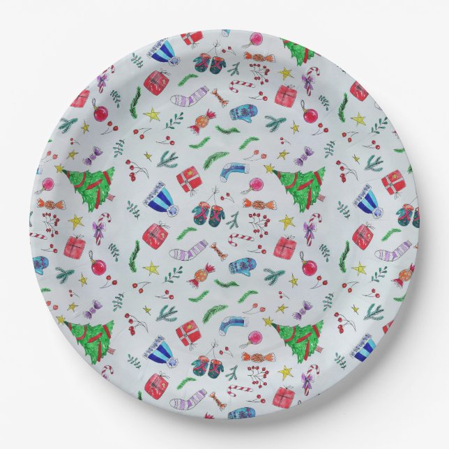 Christmas Celebration Watercolor Paper Plate (Front)