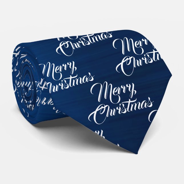 Christmas Celebration White Snowflakes Navy Blue Tie (Rolled)