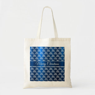 Christmas Celebration White Snowflakes Navy Blue Tote Bag
