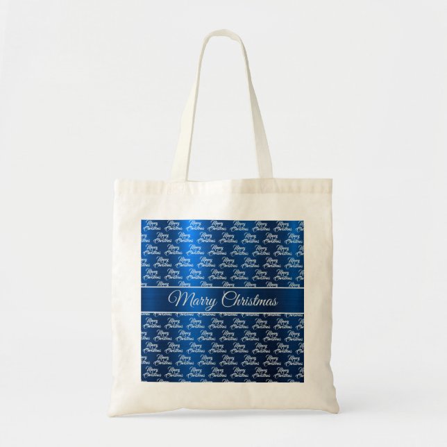 Christmas Celebration White Snowflakes Navy Blue Tote Bag (Front)