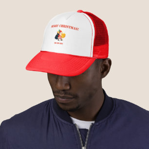 Christmas Celebration Wishes Printed-Cap White-Red Trucker Hat
