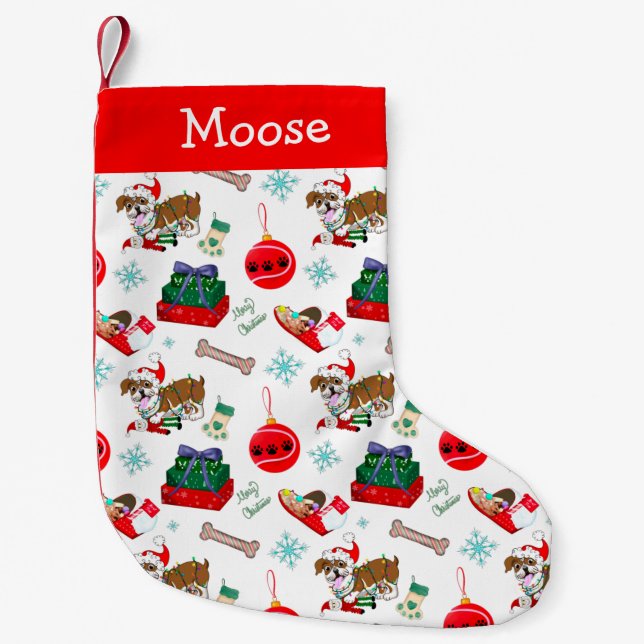 Christmas Celebration With Goofy Bulldog  Small Ch Small Christmas Stocking (Front)