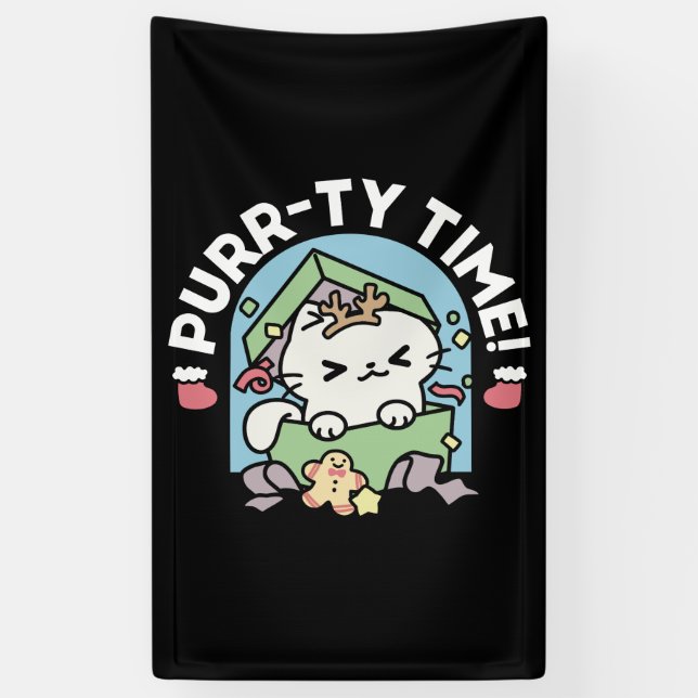 Christmas Celebration with Purr-ty Time Cat Banner (Vertical)