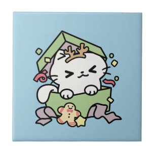 Christmas Celebration with Purr-ty Time Cat Ceramic Tile