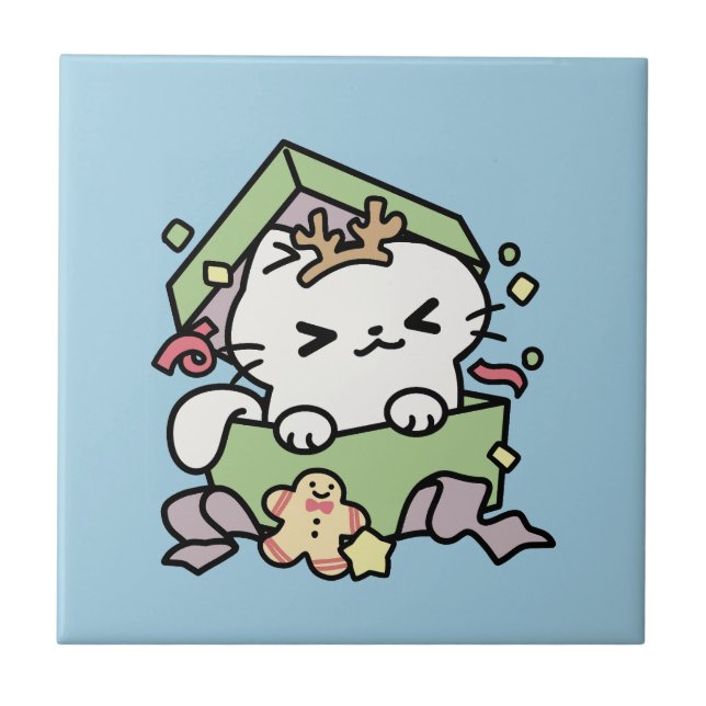 Christmas Celebration with Purr-ty Time Cat Ceramic Tile (Front)